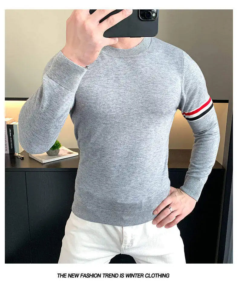 Men's Long Sleeve Casual Business Sweaters Slim Fit Round Necked