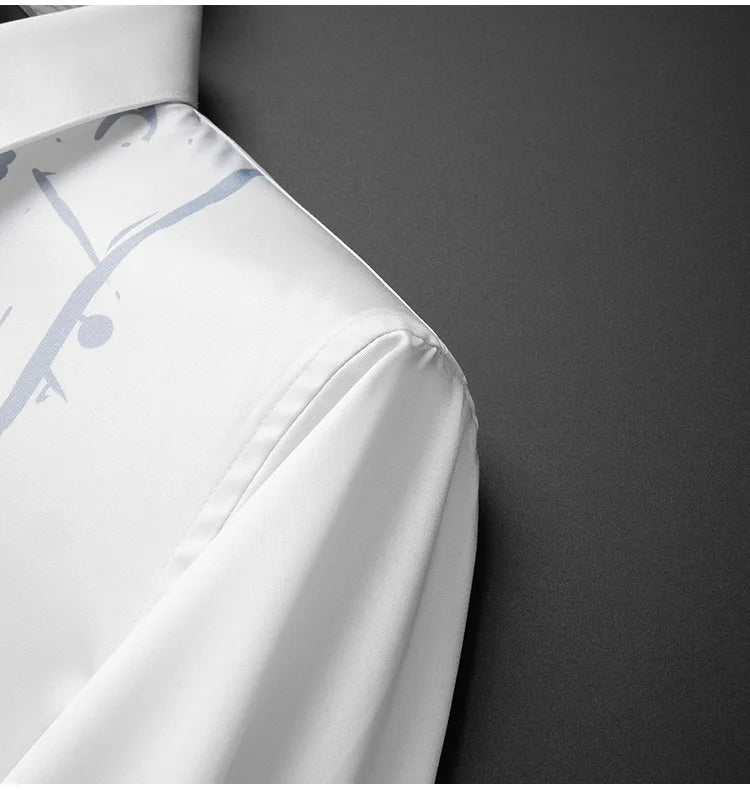 Men's Luxury  Printed  Long Sleeve Silk  Shirt
