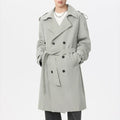 Marvelous business casual men's solid color double-breasted retro classic mid-length coat