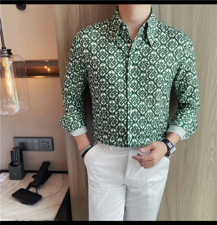 Latest  Floral Shirt Men Fashion Slim Fit Long Sleeve