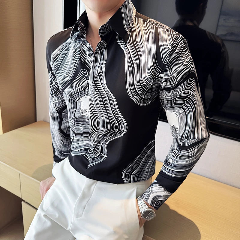 Men 's printed Floral long sleeved shirt
