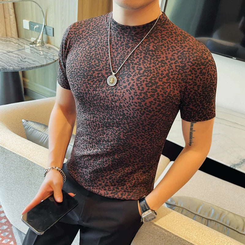 Leopard Pattern T Shirt For Men Summer Short Sleeve