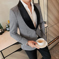 Gentleman's Plaid Patchwork Blazer for Men Long Sleeve Business Wear