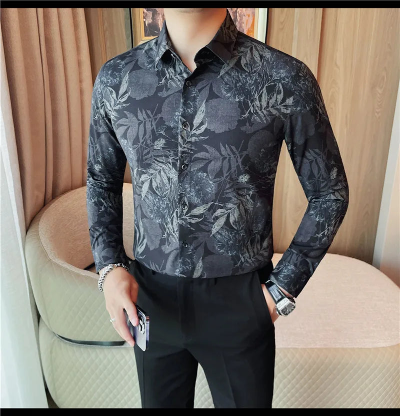 Men 's Korean Style  Business Floral Shirt