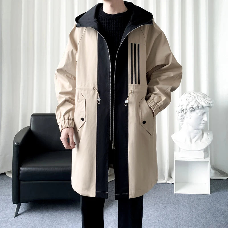 Fashionable Men's overcoat, high-quality hooded jacket, windproof, warm,