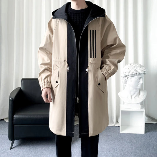 Fashionable Men's overcoat, high-quality hooded jacket, windproof, warm,