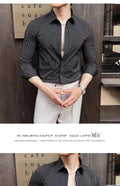 Men Striped Shirt Business Slim Fit Casual Non Iron Long Sleeve