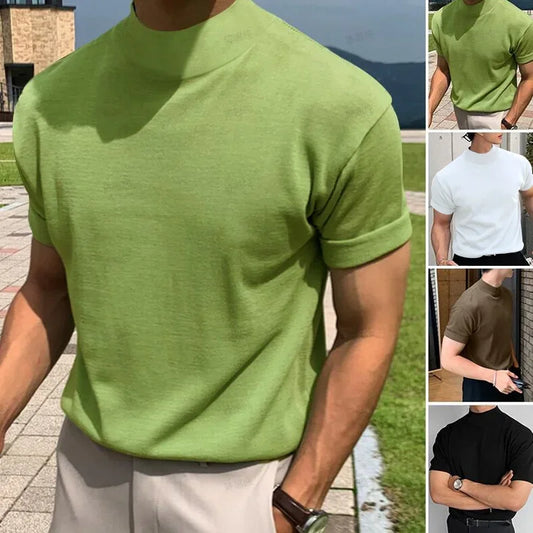 High Quality Men's Casual Streetwear  Tight Knitted T-shirt