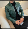 Men Fashion Lapel streetwear  Jacket Casual Business leather coats