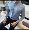 Men's Seamless Stand Up Collar Shirt  Solid Color Long Sleeved Shirt for Office