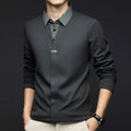 Men's Winter Long Sleeve Top Knit Sweater with Woven Shirt Collar