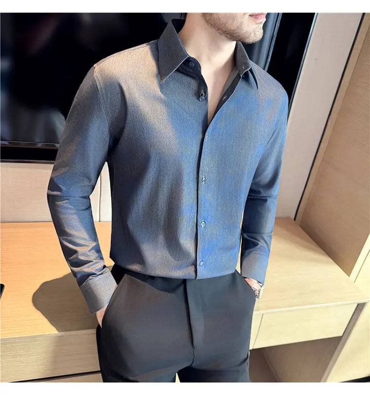 Men's Long Sleeved Casual Versatile Shirt British Style