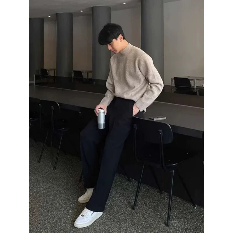 Half-high Collar Solid Color Men's Dark Pattern Sweater
