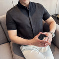Chinese Style Retro Stand Up Collar Shirt for  Men Slim Fit Short Sleeve