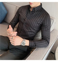 Alluring Korean Luxury Long Sleeve Striped Shirts For Men Slim Fit