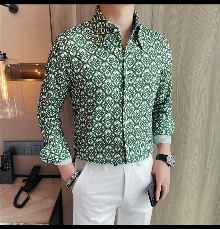Latest  Floral Shirt Men Fashion Slim Fit Long Sleeve