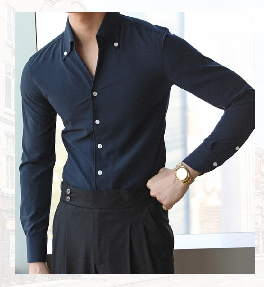 Men's Italian Collar Shirt, Wrinkle-free, Fashionable, Slim-fit