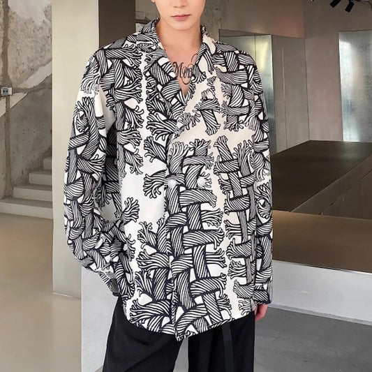 Trendy Design Printed Retro Suit Collar Shirt for  Men.