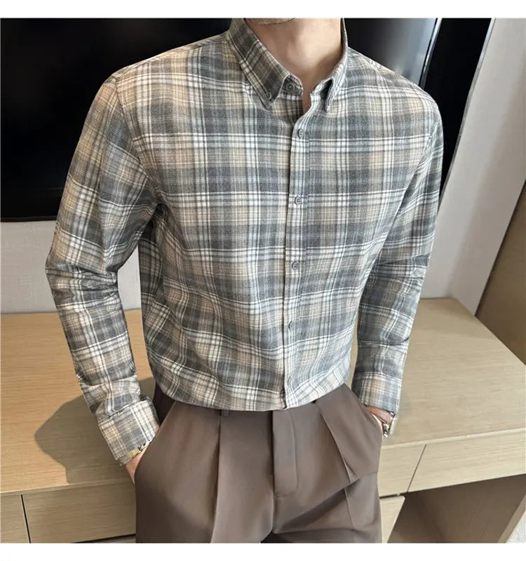 Men's 100% Cotton Brushed Plaid Long-Sleeve Shirt