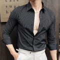 Men Striped Shirt Business Slim Fit Casual Non Iron Long Sleeve