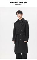Marvelous business casual men's solid color double-breasted retro classic mid-length coat