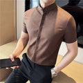 Chinese Style Retro Stand Up Collar Shirt for  Men Slim Fit Short Sleeve
