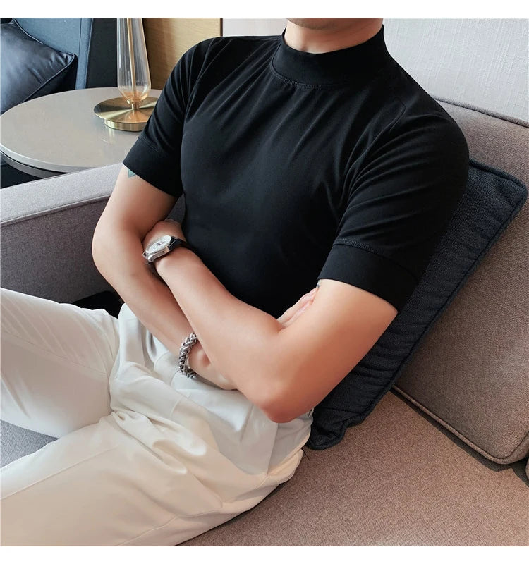 Turtleneck  Korean Luxury Clothing Short Sleeve T Shirt For Men