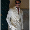 Men 's  Elegant  Striped Suit  Outfits 2 Piece Jacket with Pants