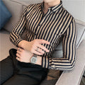 Alluring Korean Luxury Long Sleeve Striped Shirts For Men Slim Fit