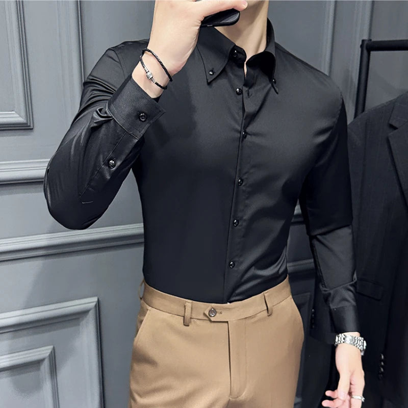 Men 's casual business office long sleeved shirt