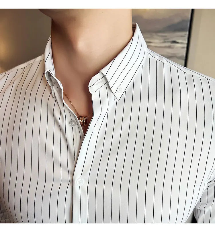 British Style Striped  Men' s Long Sleeve  Shirt