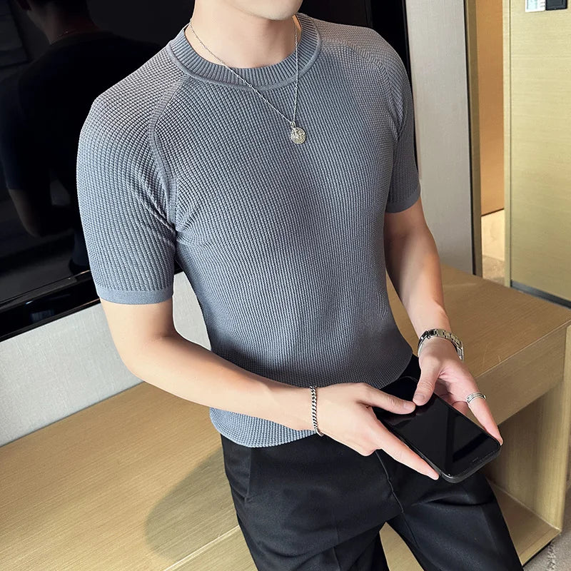 Men's Business Casual Slim Fit Silk Short Sleeve T Shirt