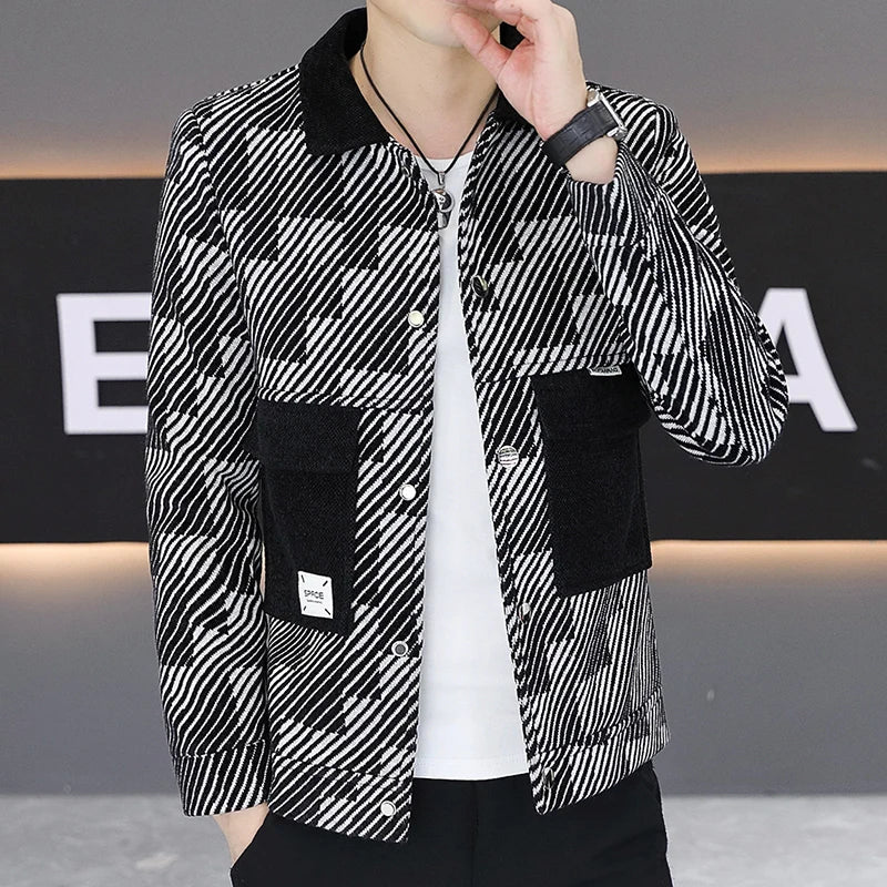 Spring Autumn  Jacket for Men Fashion Striped Casual Business Windproof Jacket