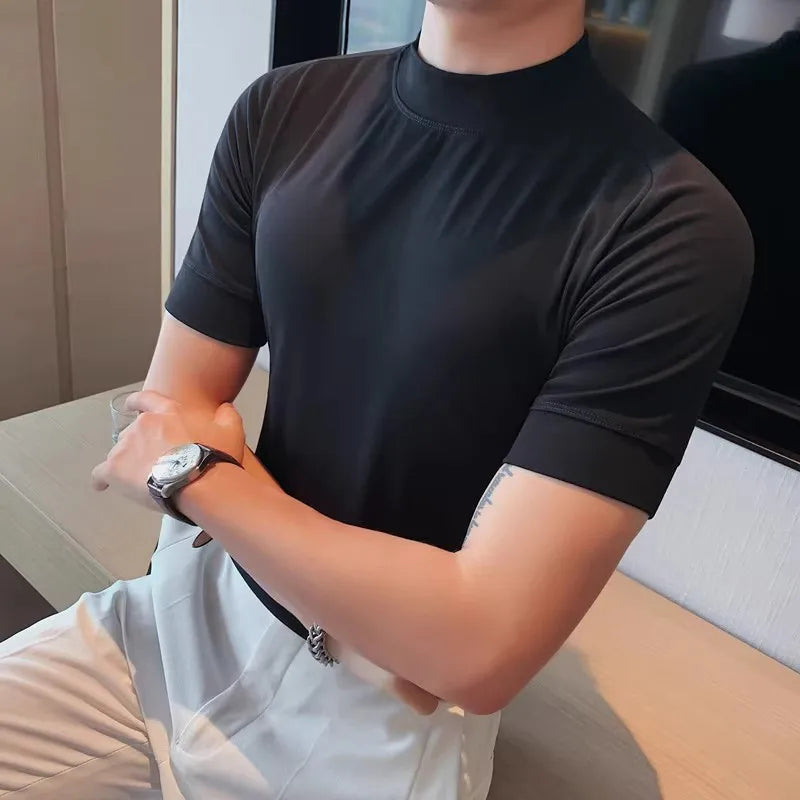 Turtleneck  Korean Luxury Clothing Short Sleeve T Shirt For Men