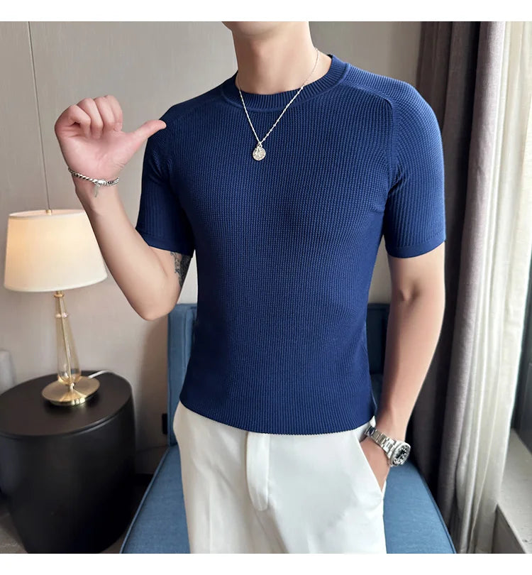 Men's Business Casual Slim Fit Silk Short Sleeve T Shirt