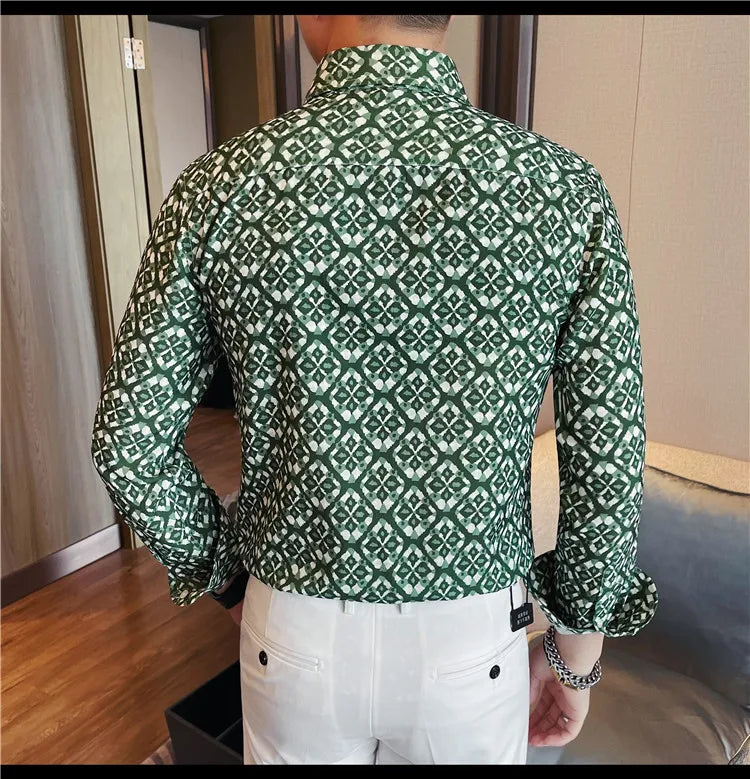 Latest  Floral Shirt Men Fashion Slim Fit Long Sleeve
