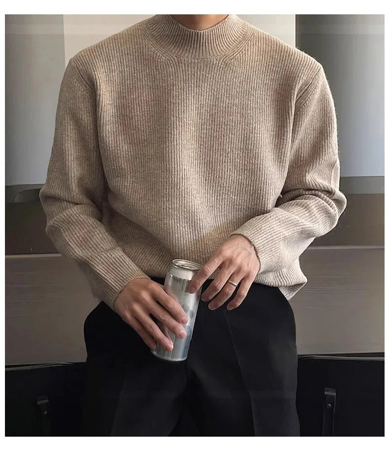 Half-high Collar Solid Color Men's Dark Pattern Sweater