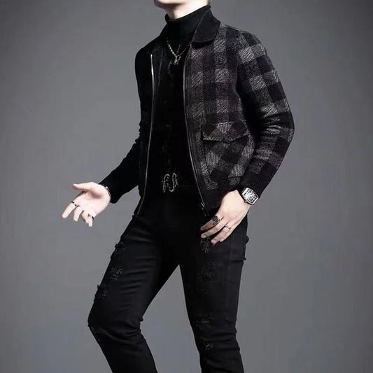 Latest  Autumn Winter Men's Plaid Printed Jacket Tops Men's Winter Casual Wool Slim Jacket