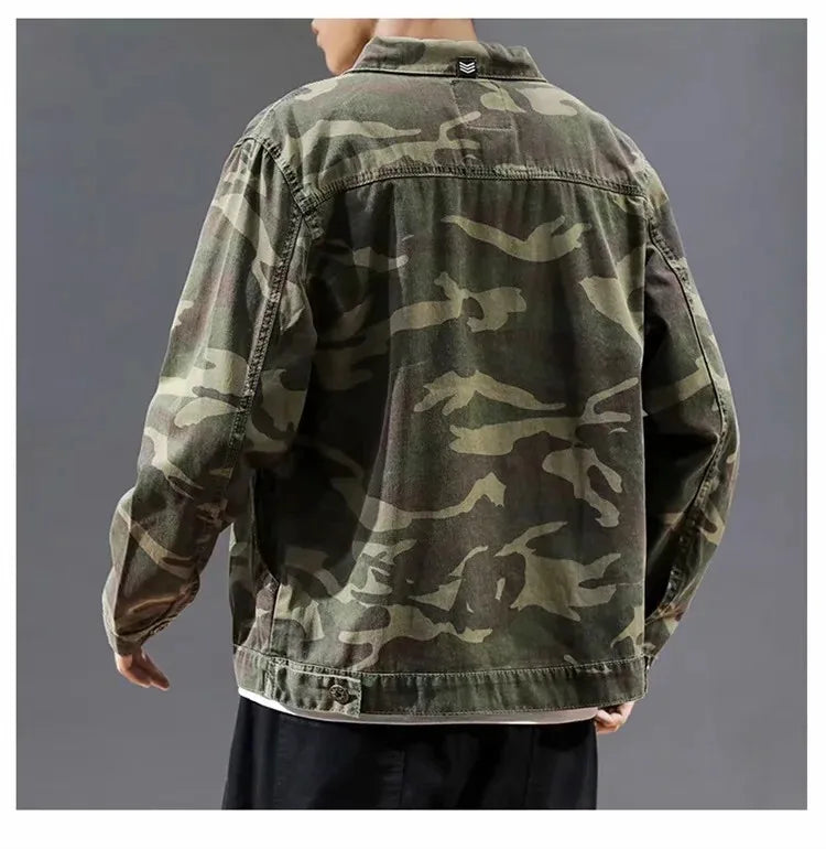 Men's Green Camouflage Denim Jackets New Casual Comfortable