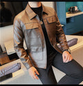 Men Fashion Lapel streetwear  Jacket Casual Business leather coats