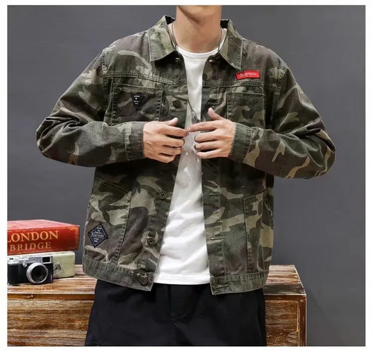 Men's Green Camouflage Denim Jackets New Casual Comfortable