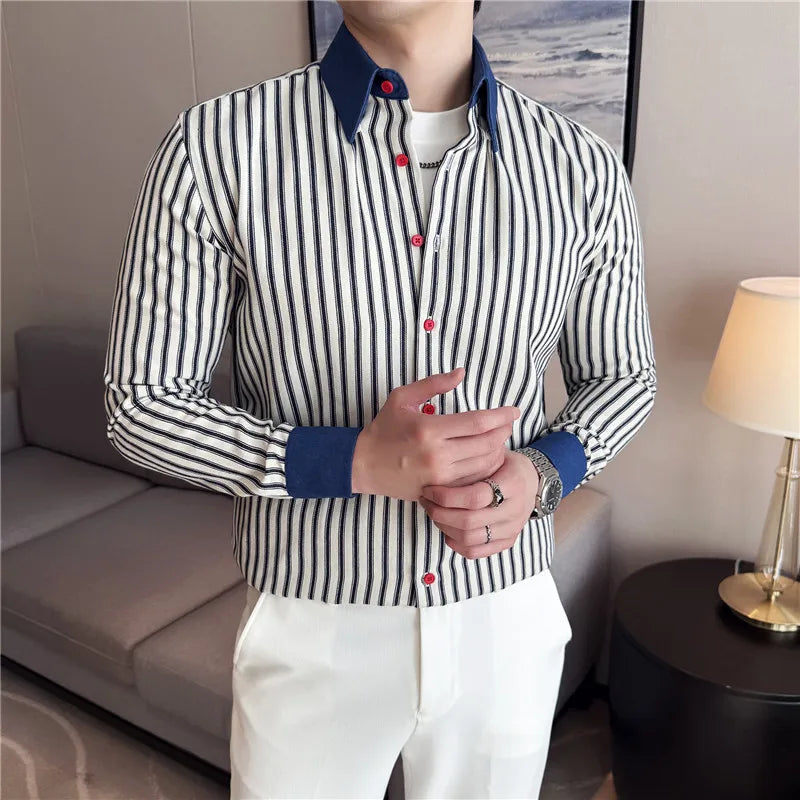 Men High-quality Long Sleeved Striped Shirts