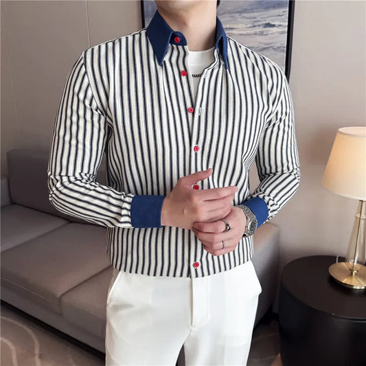 Men High-quality Long Sleeved Striped Shirts
